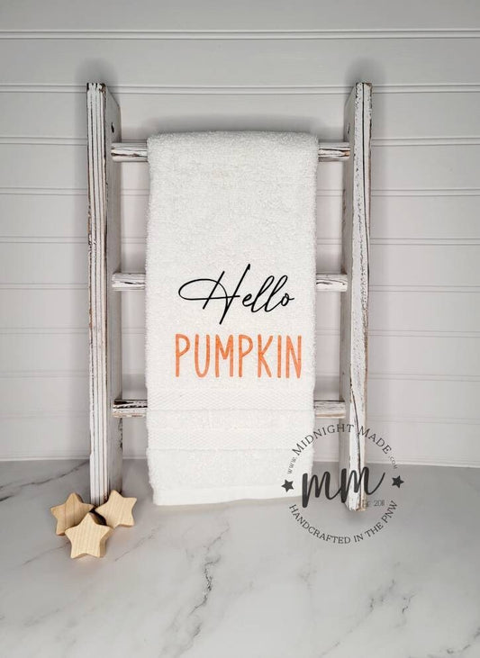 Hello Pumpkin fall kitchen towel, funny towel, decor  Midnight Made