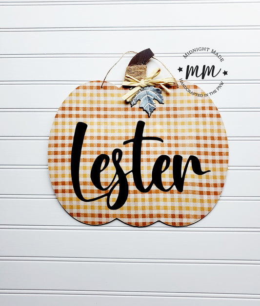 Buffalo Plaid Sunflower Pumpkin fall door hang decor. midnight made. plaid