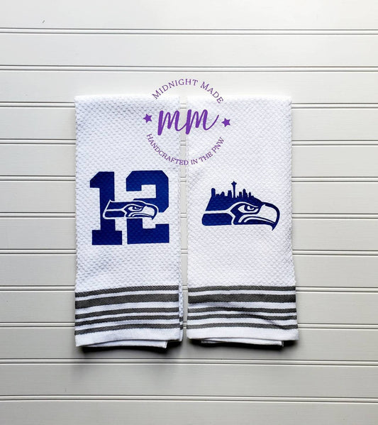 Seahawks kitchen towel, Seahawk gift, football decor Midnight Made