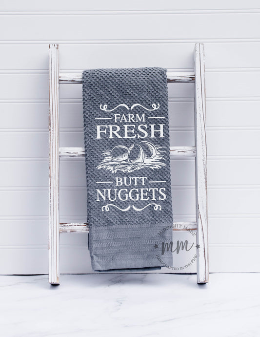 Farm fresh butt nuggets, chicken egg towel gift, kitchen  funny towel, novelty towel farmhouse towel, chicken decor towel Midnight Made