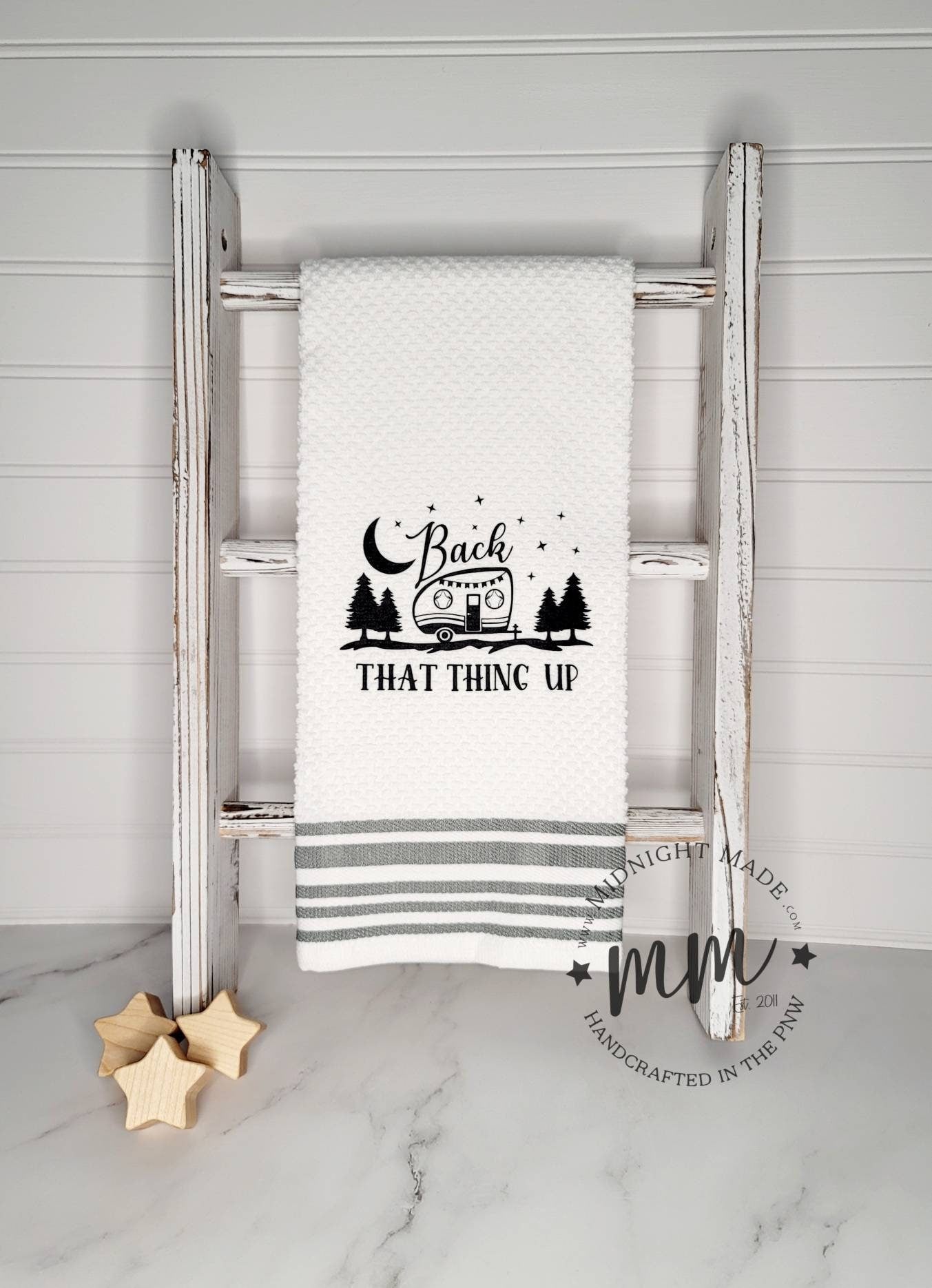 Camp Life Camping towel, camper decor, funny towel decor Midnight Made