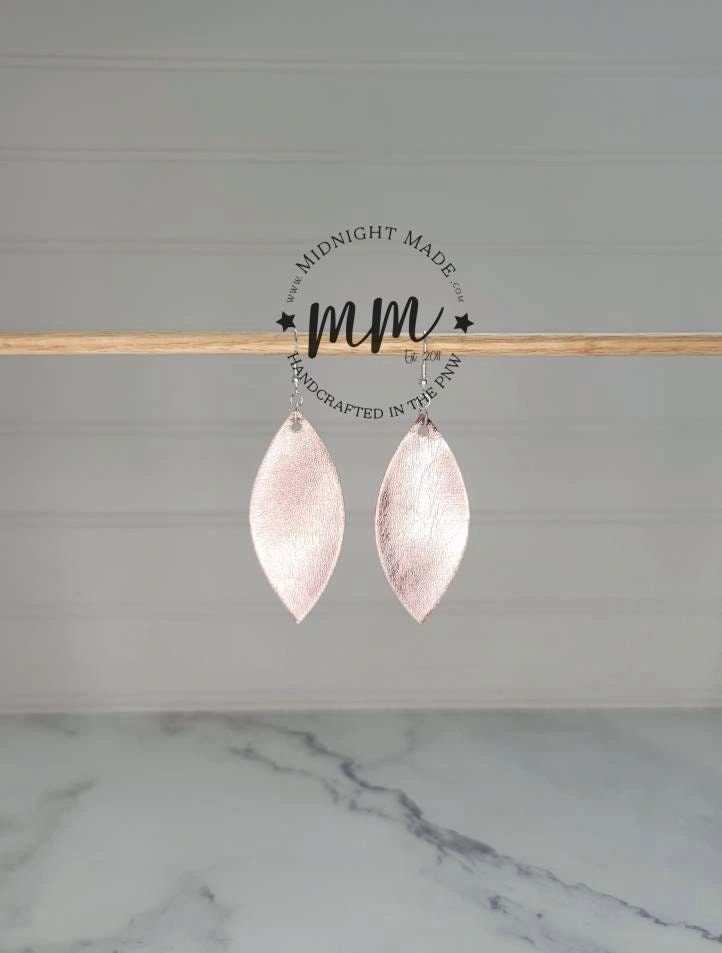 Rose Gold leaf vegan faux leather earrings