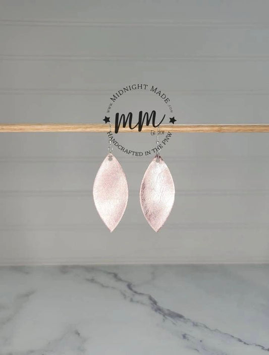 Rose Gold leaf vegan faux leather earrings