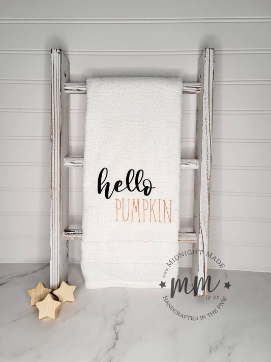 Hello Pumpkin fall kitchen towel, funny towel,  Midnight Made