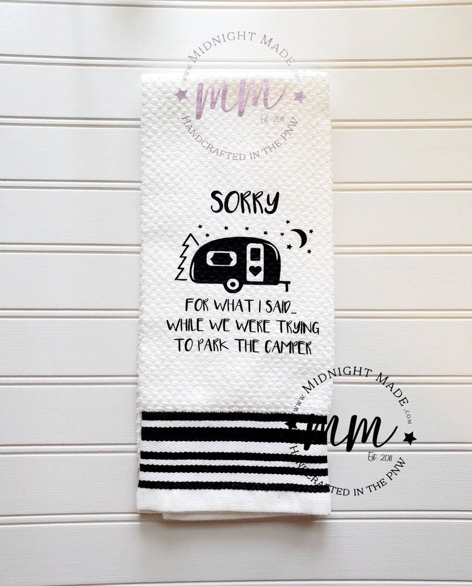 POP it like its HOT, pop up trailer camper Camping towel, camper decor, funny towel decor Midnight Made