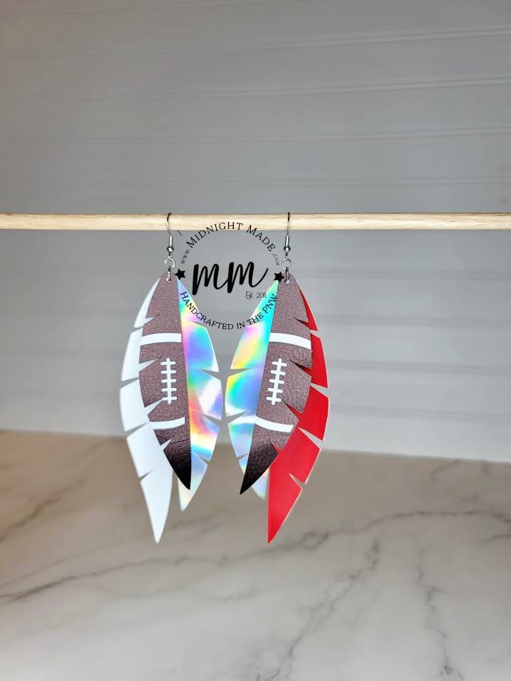Houston Texans football faux vegan leather earrings. Midnight Made