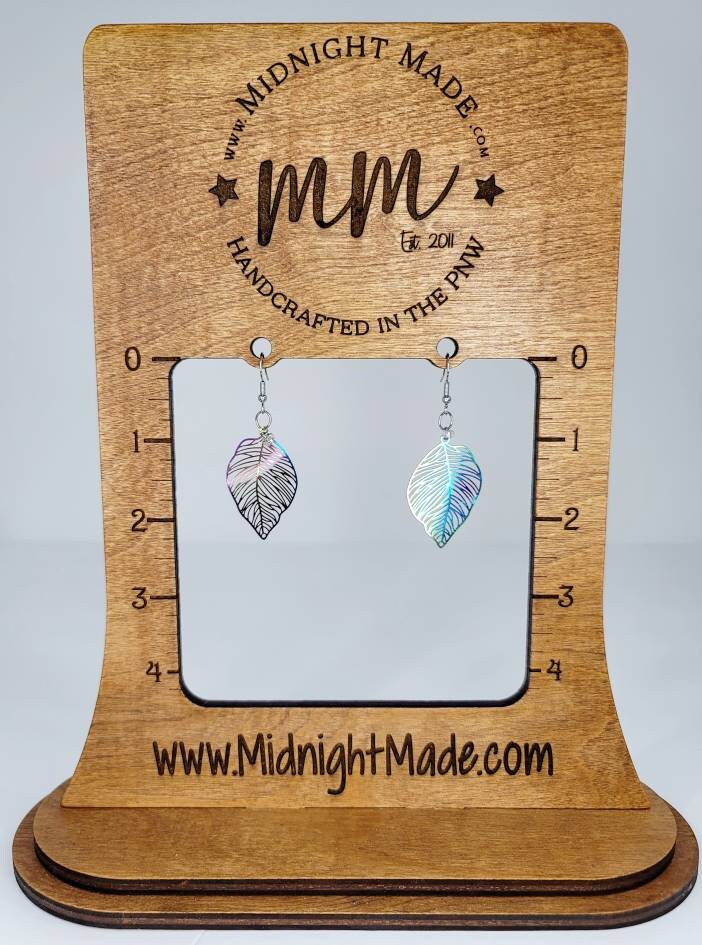 Shimmer Shiny Rainbow Tropical Leaf Earrings with Gold