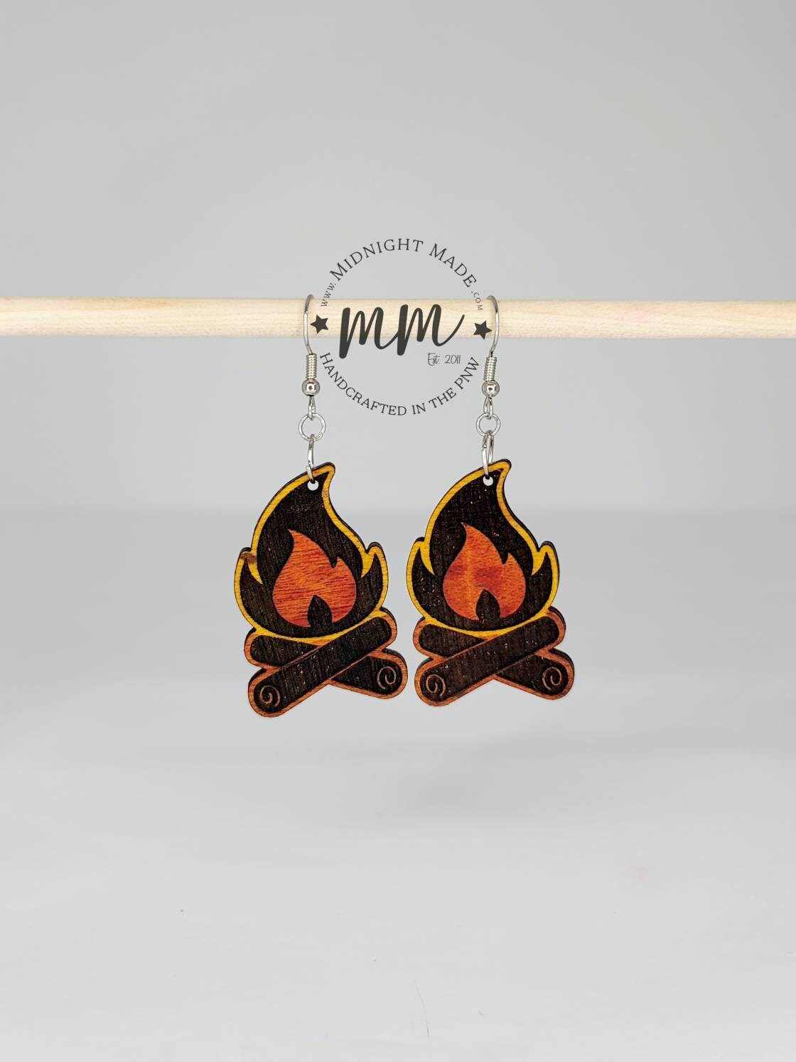Campfire Wood Dangle Fire Camping Earrings Midnight Made