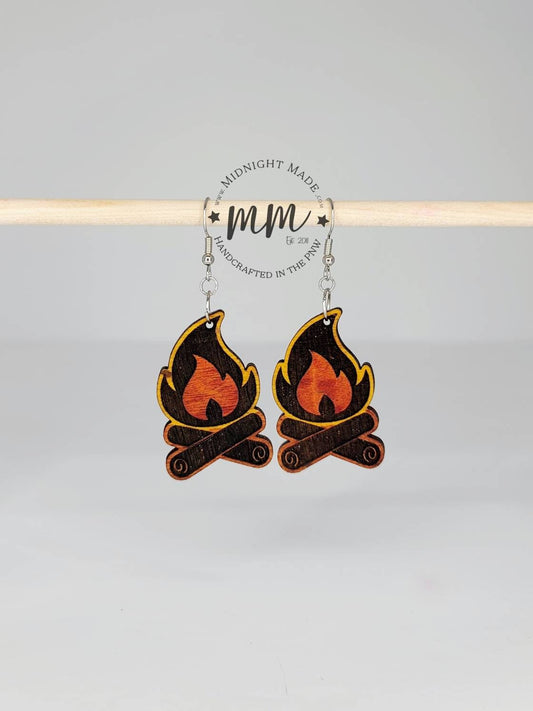 Campfire Wood Dangle Fire Camping Earrings Midnight Made