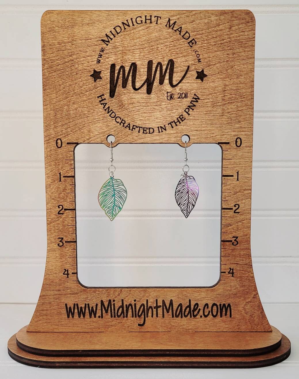 Shimmer Shiny Rainbow Tropical Leaf Earrings with Gold