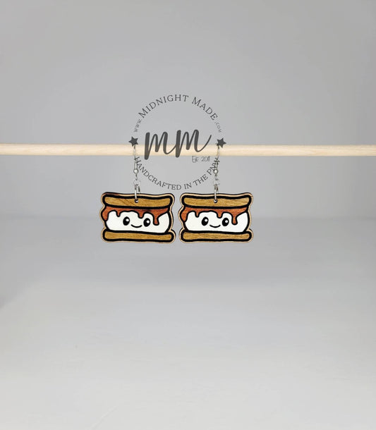 Smores marshmallow campfire  Camping Earrings