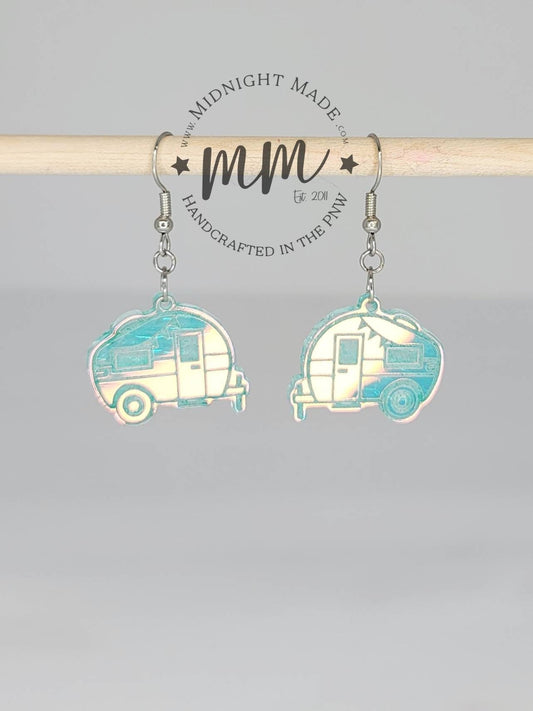 Shimmer suncatcher reflective Camping Camper Earrings