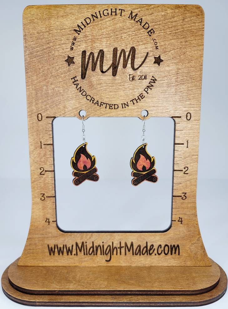 Campfire Wood Dangle Fire Camping Earrings Midnight Made