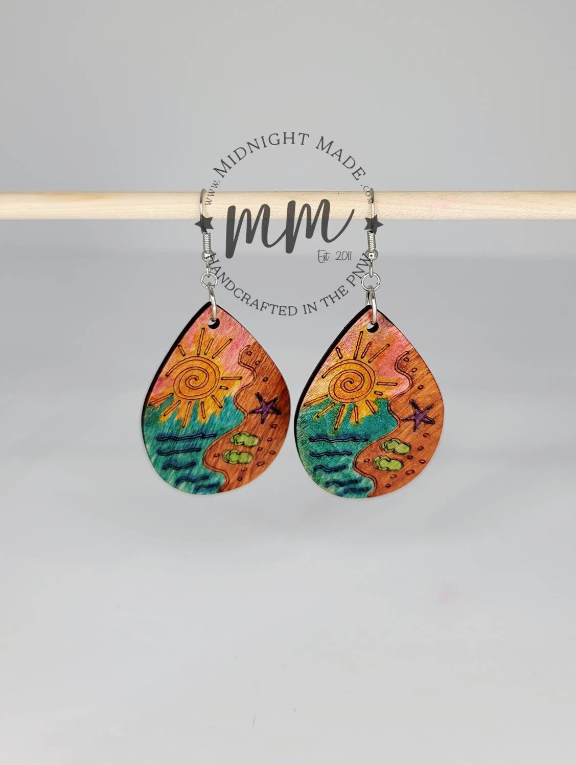 Sunset Sand Coastal Wood Earrings. Midnight Made