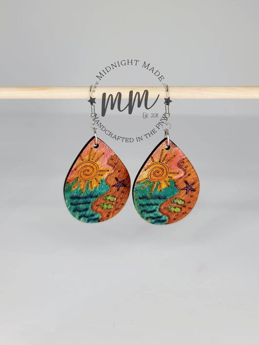 Sunset Sand Coastal Wood Earrings. Midnight Made