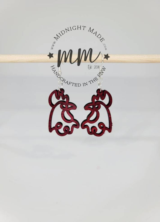 Chicken Rooster Farm Earrings hand painted wood dangle Earrings Midnight Made