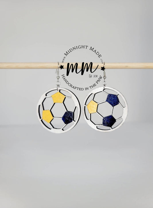 Wood Soccer earrings team spirit school team Midnight Made