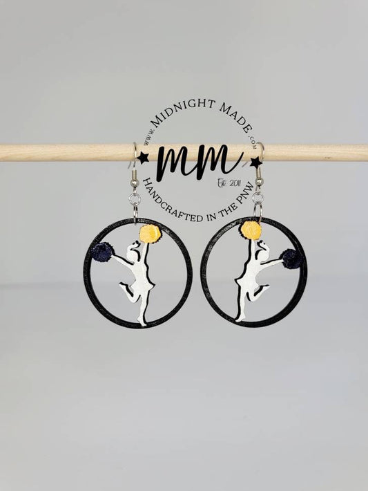 Wood cheer cheerleading earrings team spirit cheer squad school spirit Midnight Made Team