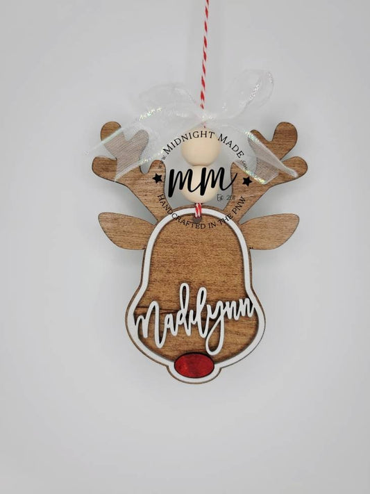 Reindeer Name 2022 Family Ornament Wood Christmas tree ornament Midnight Made Christmas Rudolph