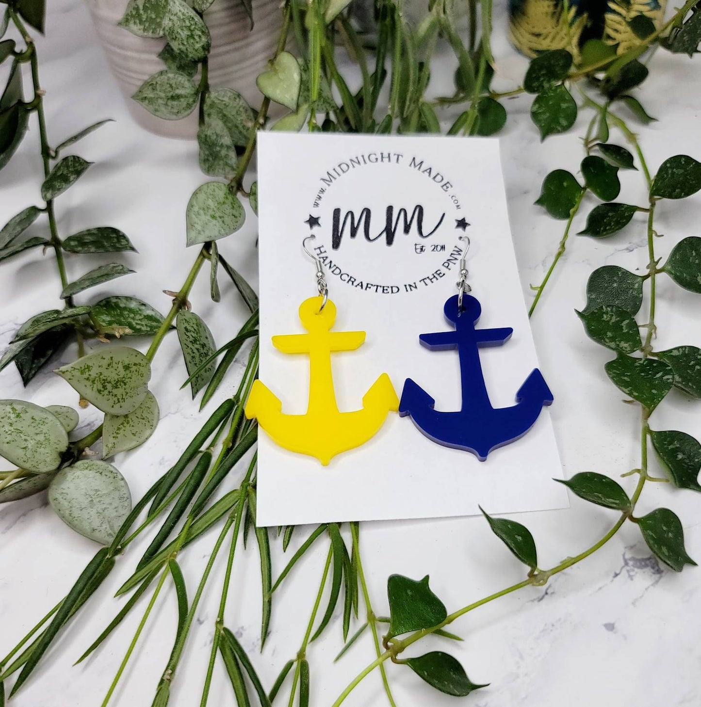 Anchor marine nautical earrings. Lightweight cute drop dangle earring. Midnight Made
