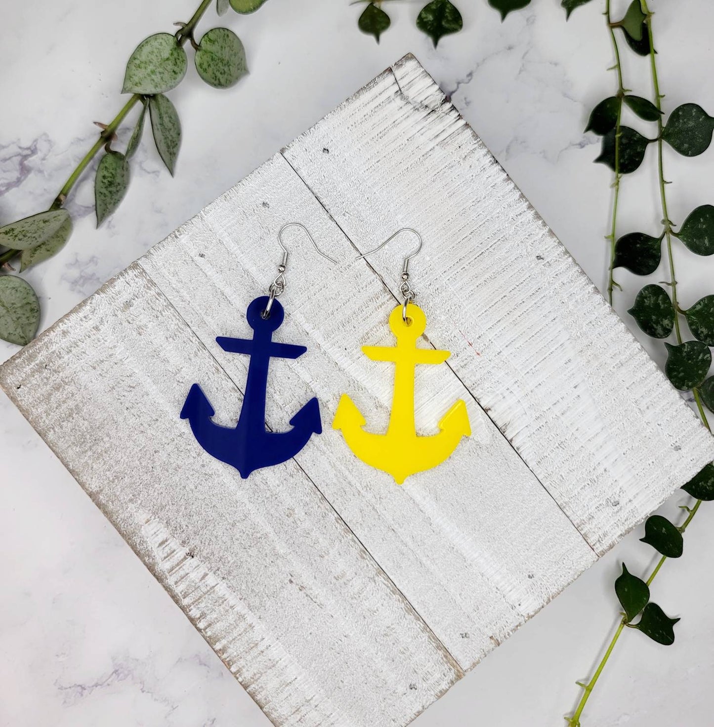 Anchor marine nautical earrings. Lightweight cute drop dangle earring. Midnight Made