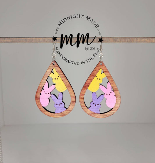 Peep Bunny Easter Earrings. Marshmallow bunny drop dangle earrings Midnight Made
