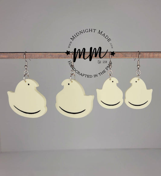 Mommy and Me Easter Earrings. Marshmallow Peep chick drop dangle earrings. Midnight Made