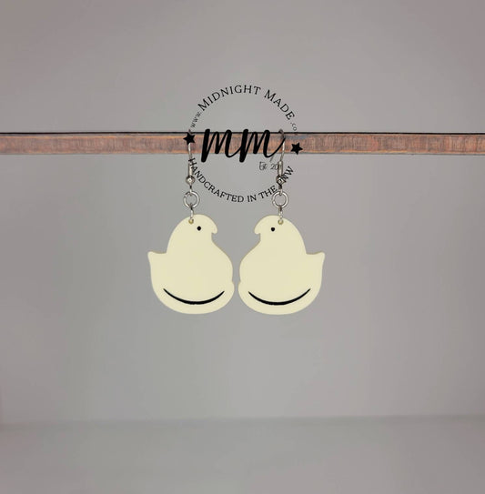 Peep Easter Earrings. Marshmallow chic drop dangle earrings