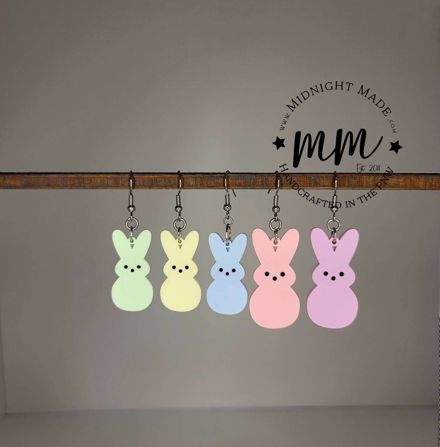 Mommy and Me Easter Earrings. Marshmallow Peep bunny Spring drop dangle earrings. Midnight Made. Blue bunnies