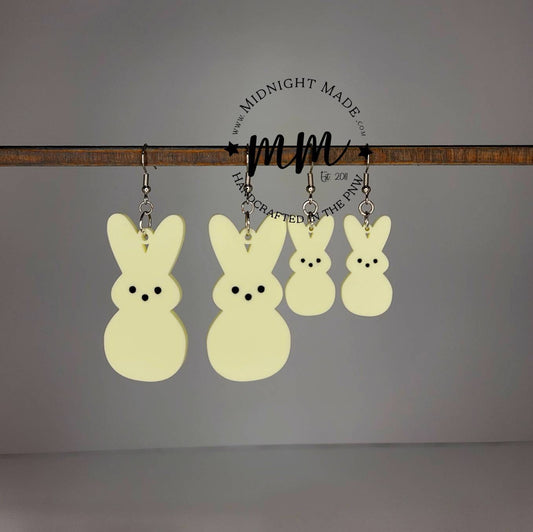 Mommy and Me Easter Earrings. Marshmallow Peep bunny Spring drop dangle earrings. Midnight Made. yellow bunny