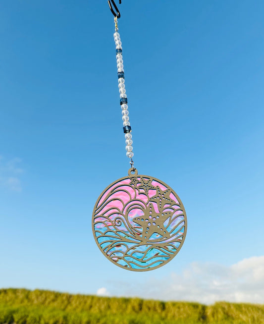 Starfish Suncatcher wall hanging window spinning mandala iridescent rainbow decor