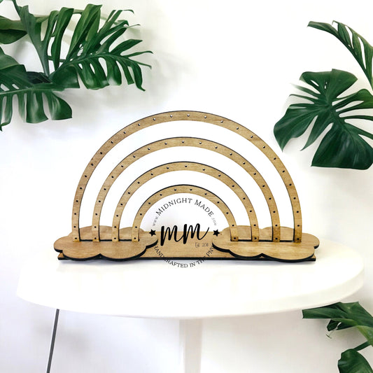 Wood Rainbow Earring Display. Natural Jewelry stand.