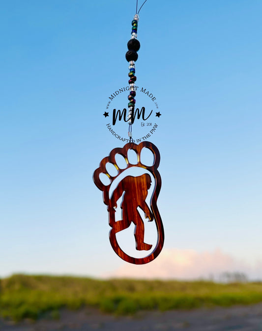 Bigfoot Car Charm Lava Bead Diffuser. Big foot air freshener suncatcher for essential oil car scents