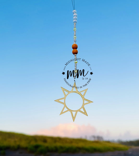 Sunshine Car Charm diffuser. Sun air freshener, essential oil car scents