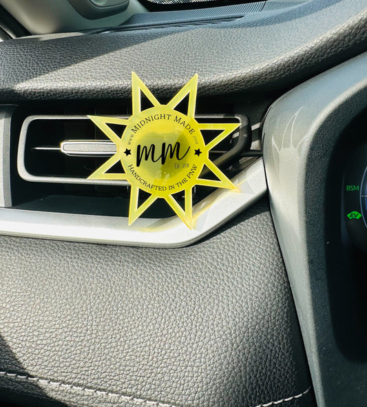 Sunshine iridescent air vent diffuser. Suncatcher air freshener, essential oil car scents. Beachy sun