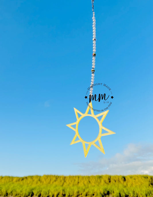 Sunshine Sun shaped Suncatcher wall hanging window spinning mandala iridescent rainbow decor