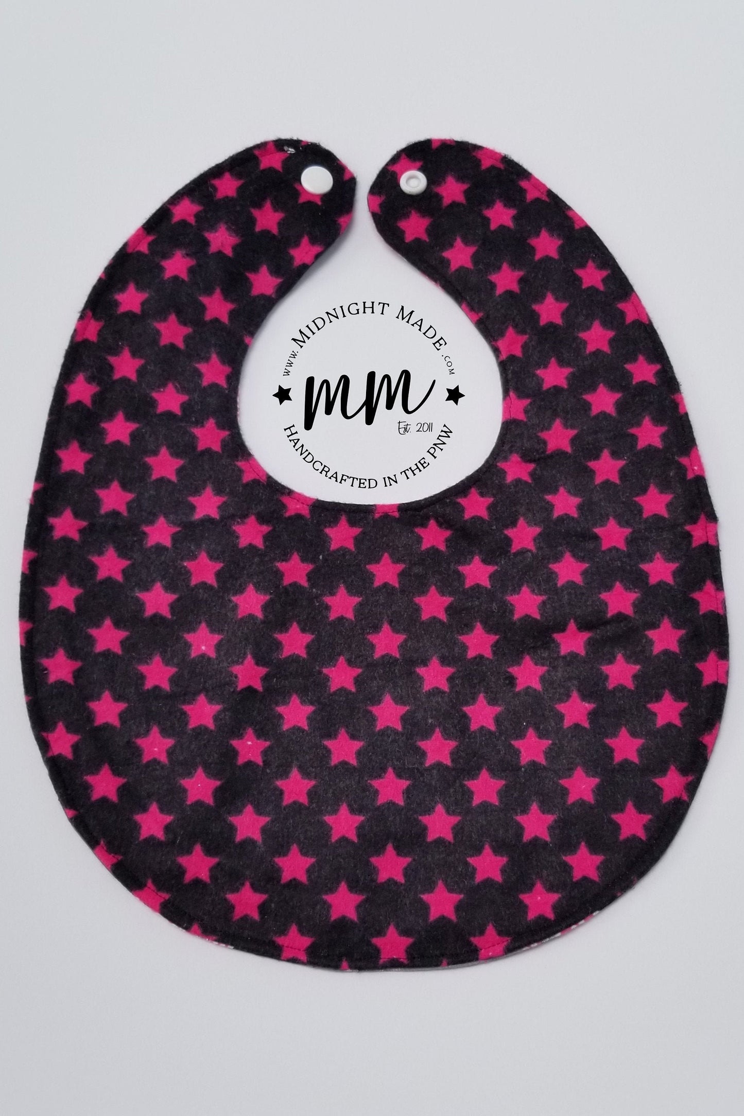 Double sided REVERSIBLE baby bib, shimmer skulls pink stars toddler children's Bib Midnight Made