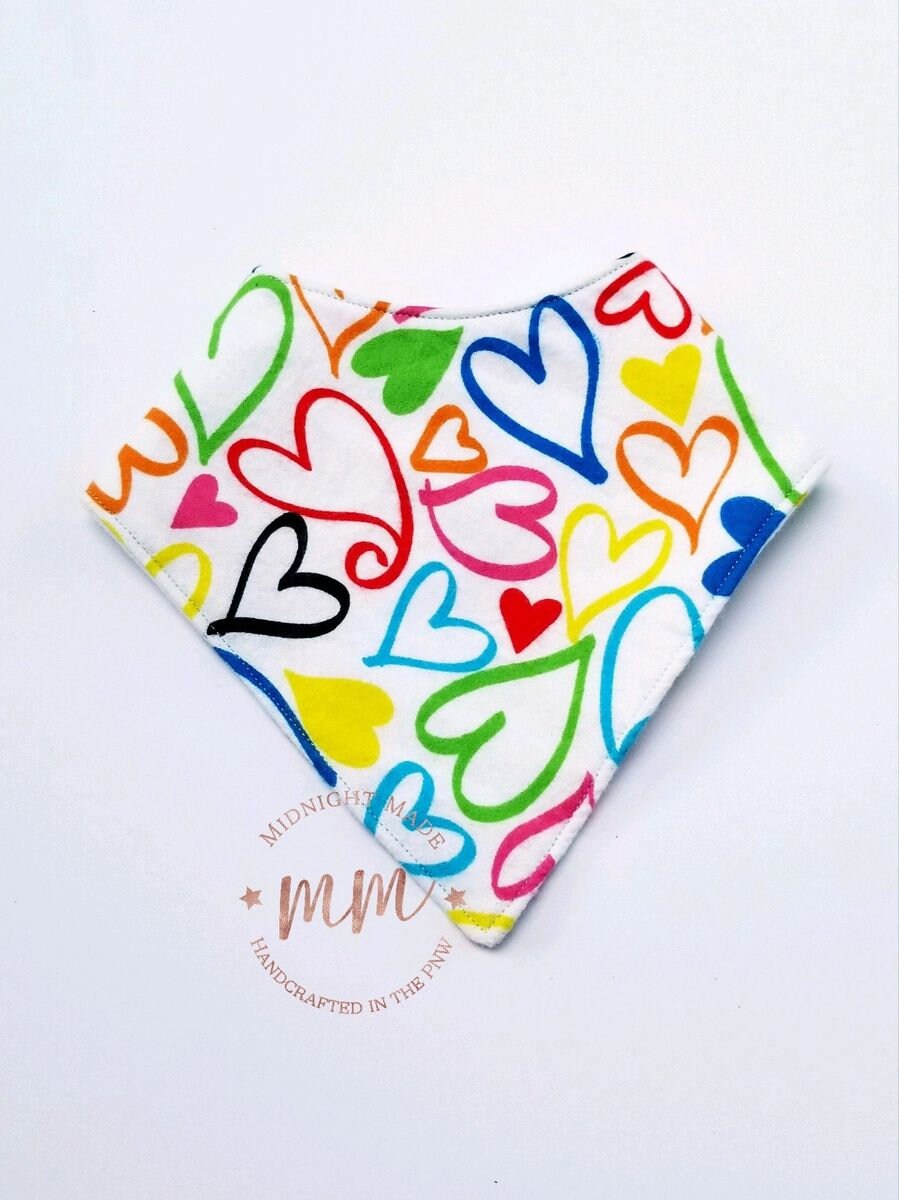Double sided REVERSIBLE baby bandana bib, rainbow stars, rainbow hearts toddler children's Bib Midnight Made