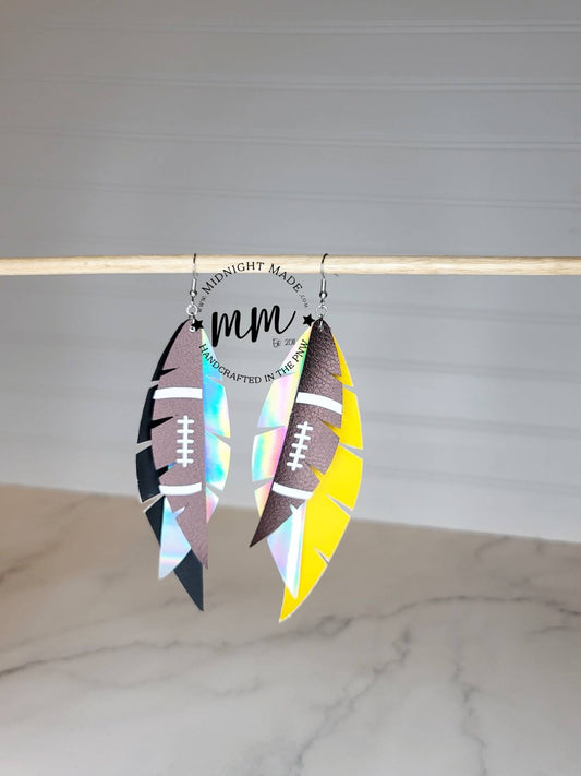 Pittsburgh Steelers football faux vegan leather earrings. Midnight Made