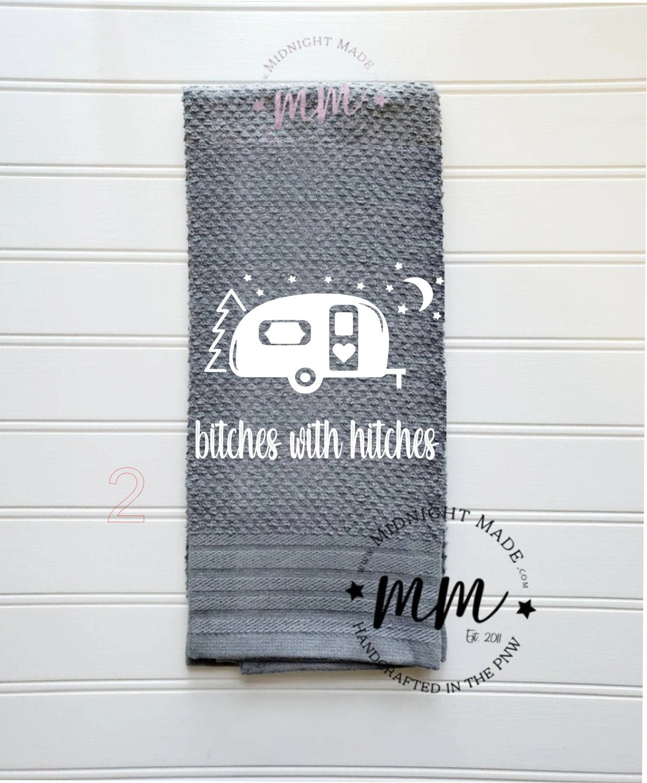 Camping Life Camping towel, camper decor, bitches with hitches funny towel decor Midnight Made